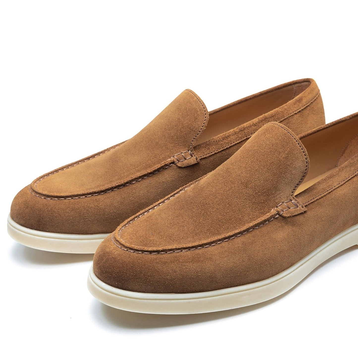 Mocasines TLB Mallorca 2009 de ante color bruciato con puntera tipo delantal y suela de goma ligera