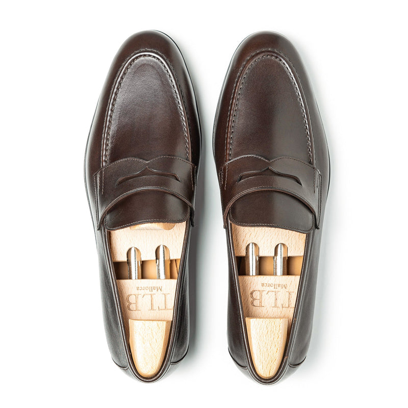 Mocasines penny TLB Mallorca 2034 en piel Funchal marrón con construcción Sacchetto y suela de goma ligera