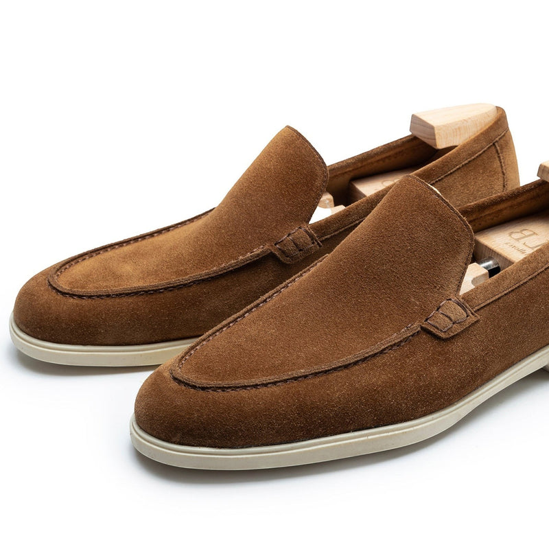 TLB Mallorca Snuff-brown suede unlined loafers with a flexible rubber sole and anatomical last.